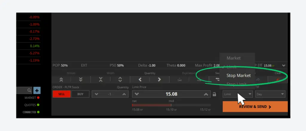 Clicking the order type box will allow you to adjust to a stop market order. 