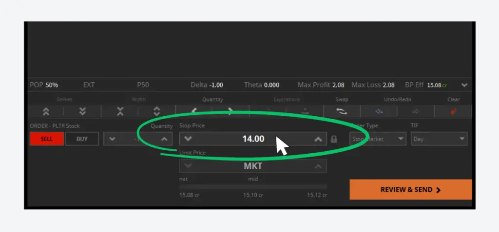 Once selecting the order type, you can then adjust the stop price. 
